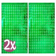 2 Units Foil Fringe Curtain Panel Metallic Party Square Wall Decoration Background For Parties - Verde - Ver 1