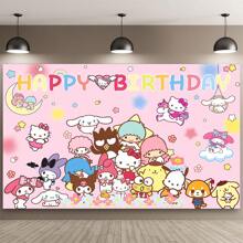 Sanrio 1PC Cute Cartoon Pink Sanrio Character Series Theme Birthday Party Decoration Background (210 * 150/150 * 100/100 * 75CM) Hello Kitty Kuromi Yuguigou Photography Background Party Cake Table Supplies Decoration Background Cloth Banner Perfect Decoration Birthday Party Room Wall Background Cloth Photo Pavilion Studio Props