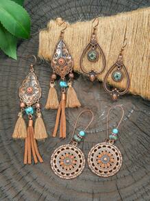 12 Pairs Bohemian Vintage Earrings Set For Women - Faux Feather Dream Catcher, Tassel Dangle Earrings, Versatile & Stylish For Daily Wear, Party, Gatherings, All Season