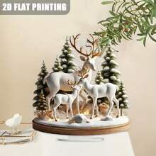 2D 平面 [雪林装饰] 雪林亚克力驯鹿桌面装饰，艺术装饰风格，多用途，无需电力，适合圣诞节和节日展示，风格随机