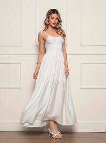 Long Dress With Straps And Loose Cups - White - View 3