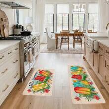 1/2pcs "Hello Summer" Kitchen Carpet Set, Fruit Popsicles Design Floor Mat, Soft Non Slip, For Kitchen, Living Room, Bedroom, Versatile Home Decor, For Indoor/Outdoor Use