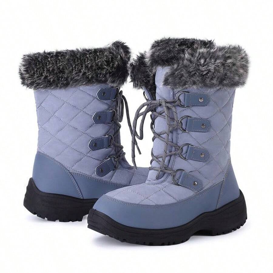 Ataucjin Women's Waterproof Mid Calf Duck Boots,Snow Boots With Anti-Skid Outsole, Warm Thinsulate Lining, Perfect For Winter Hiking And Outdoor Activities - Grey - View 1