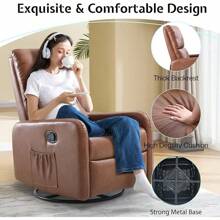 Comfy Swivel Glider Recliner Chair For Adults – Ideal Nursing, Living Room & Bedroom Armchair - 棕色 - 查看 7