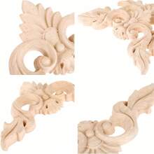4 件木雕贴花嵌体，未上漆小木角花雕刻贴花适用于镜子橱柜墙壁门柜梳妆台床头柜 DIY 艺术品项目 - 如圖所示 - 查看 4