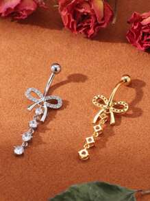 A Bow Shaped Micro Inlaid Copper Navel Nail