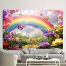 1pc, Spring Rainbow And Butterfly Photography Background, Polyester Fiber, Machine Washable, Modern Style, No Electricity Required, No Feathers, Suitable For New Year Celebrations, Celebration Accessories | Whimsical Theme | Washable Fabric