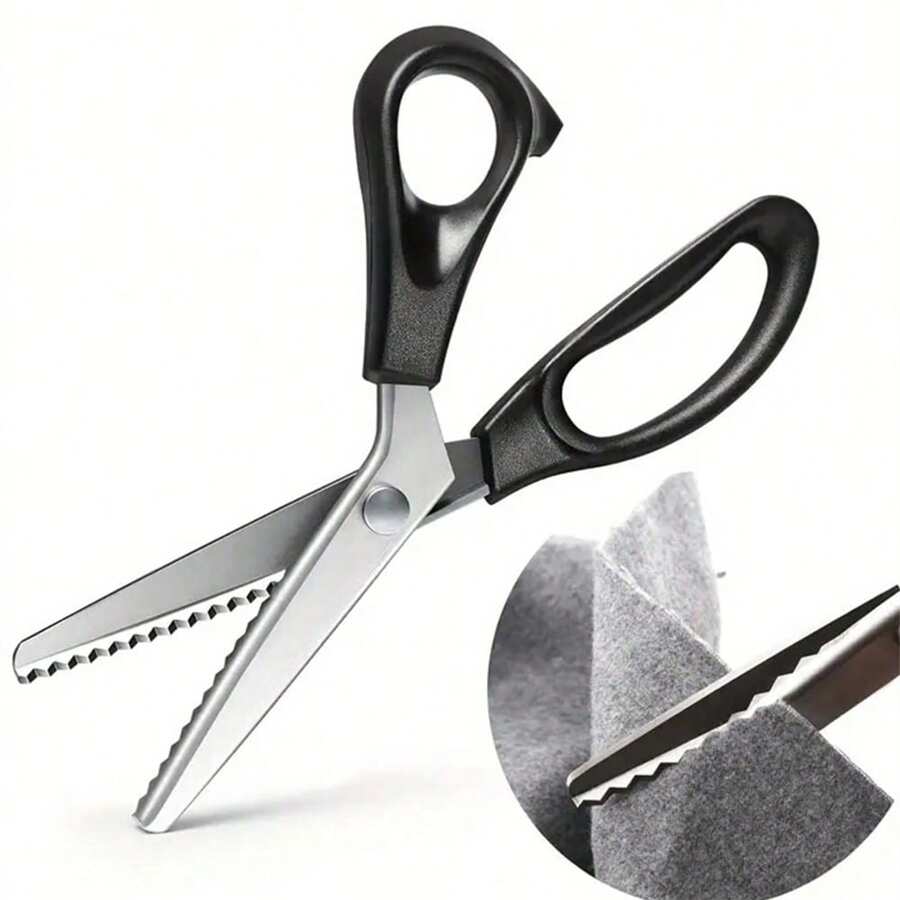 Serrated Fabric Scissors, Triangle Saw-Toothed Sewing Scissors, Handmade Lace Scissors, Curved Scissors, Fabric Shears - Black - View 1
