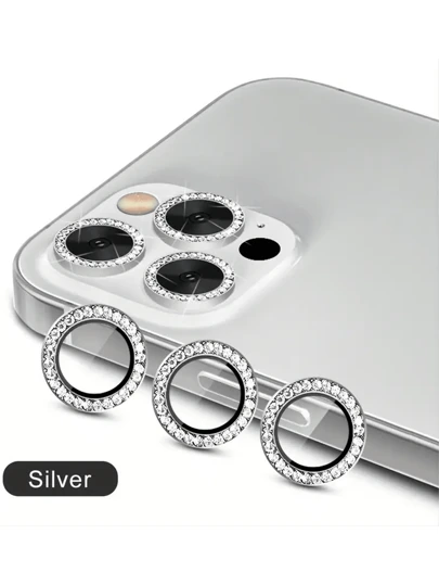 3pcs Rhinestone Decor Anti-Scratch / Explosion-Proof Mobile Phone Camera Protection Film Compatible With IPhone 11/IPhone 12/IPhone 13/IPhone 14/IPhone 15/IPhone 16 Gift For Birthday, Family, Friends Sparkling Crystal, Lens Protector, Phone Accessories Waterproof Shockproof Anti-Fall Anti-Fall Anti-Fingerprint Full Cover