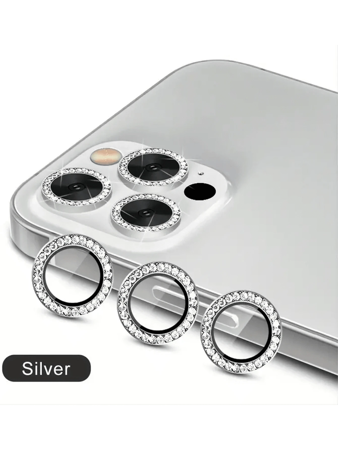 3 miếng dán trang trí bằng đá Rhinestone chống trầy xước/chống nổ bảo vệ camera điện thoại di động tương thích với iPhone 11/iPhone 12/iPhone 13/iPhone 14/iPhone 15/iPhone 16 làm quà tặng sinh nhật, gia đình, bạn bè Pha lê lấp lánh, bảo vệ ống kính, phụ kiện điện thoại Chống nước, chống sốc, chống rơi, chống rơi, chống bám vân tay, bao phủ toàn bộ - Bạc - Xem 1