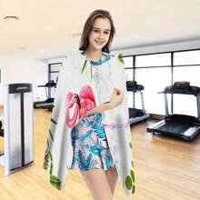 1pc Oversized Flamingo Printed Beach Towel, Extra Large Ultra Soft Quick Dry Beach Blanket - Skin-Friendly And Portable, Suitable For Fun Trips, Yoga, Picnics And Pool Parties