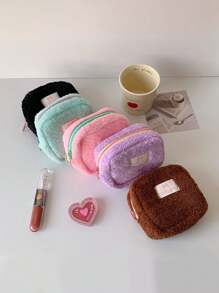 1 Plush Square Lightweight Flat Wallet, Sanitary Napkin Storage Makeup Bag, Cosmetics Storage Bag, Cosmetics Storage Bag Mini Bag Travel Accessories Makeup Brush Bag Cosmetics Container Makeup Bag Travel Essentials Women's Accessories Travel Supplies,For Holiday Beach, Bathroom Collection, Bedroom Collection, Large Capacity