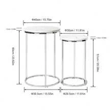 Nesting Table, Set 2 Round Side Table Chrome Glossy End Table For Living Room - 白色 - 查看 3