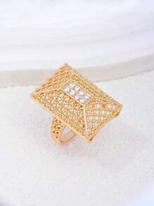 1 Pieza Anillo rectangular con zirconia chapado en oro de 18K estilo vintage, joyería de moda para mujer y hombre para uso diario y ocasiones de regalo.