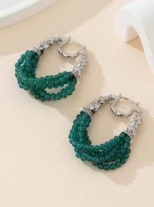 1 par de aretes de joyería de moda para mujer y 1 pieza de anillo de joyería de moda, material de cobre chapado en metal precioso, con piedra de ágata verde multicapa trenzada, patrón retro, adecuado para uso diario, fiestas, vacaciones, regalos, elegante y grácil