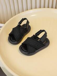 Girls Vintage Woven Sandals, Outdoor Convertible Beach Shoes With Prints, Summer