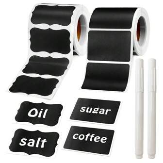120pcs Reusable Waterproof Labels - Black Self-Adhesive Stickers For Kitchen Containers, Spice Jars And Food Storage Buckets - Wavy Pattern Design, Including 1 White Chalk Marker (Organizing Pantry Essentials)