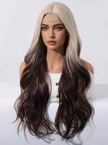 26 Inch Graded Brown Medium Length Curly Forehead 4*1 Small Lace Synthetic Heat Resistant Fiber Wig For Ladies Daily Party Christmas Use