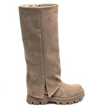 Fancy High Boots With Notched Sole And Pleated Upper - Khaki - View 5