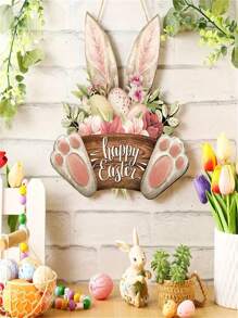 1pc Charming Easter Bunny Wooden Dream Catcher, 7"X7.87" - Unique Rabbit Ear And Paw Print Design, Colorful Flowers, "Happy Easter" Engraved - Suitable For Bedroom, Garden, Kitchen Decor, Rabbit Accessory Gifts Birthday Graduation