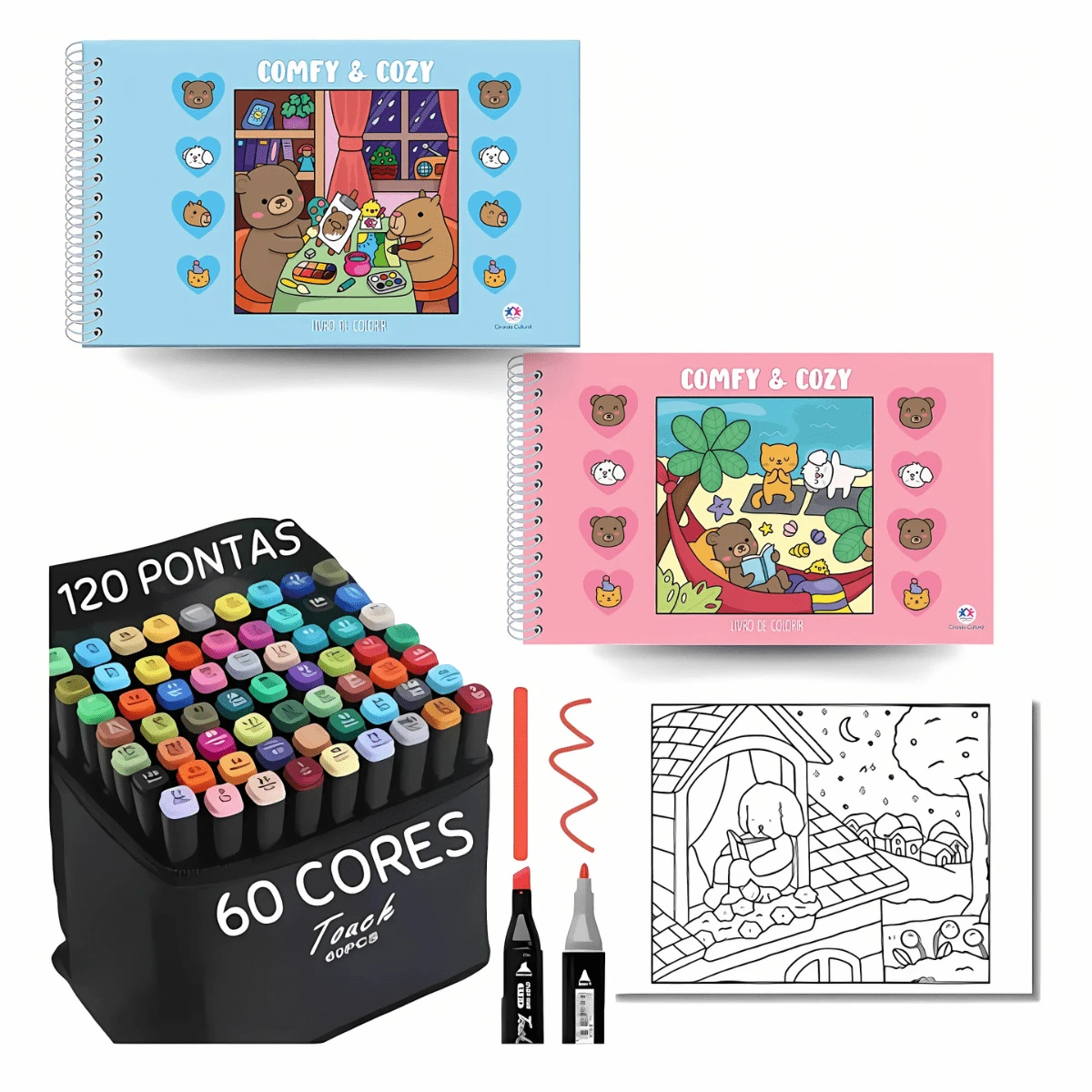 Book Kit 96 Pages + 60 Double Tip Pens For Educational Coloring Back To School Holidays - Baby Blue - View 1