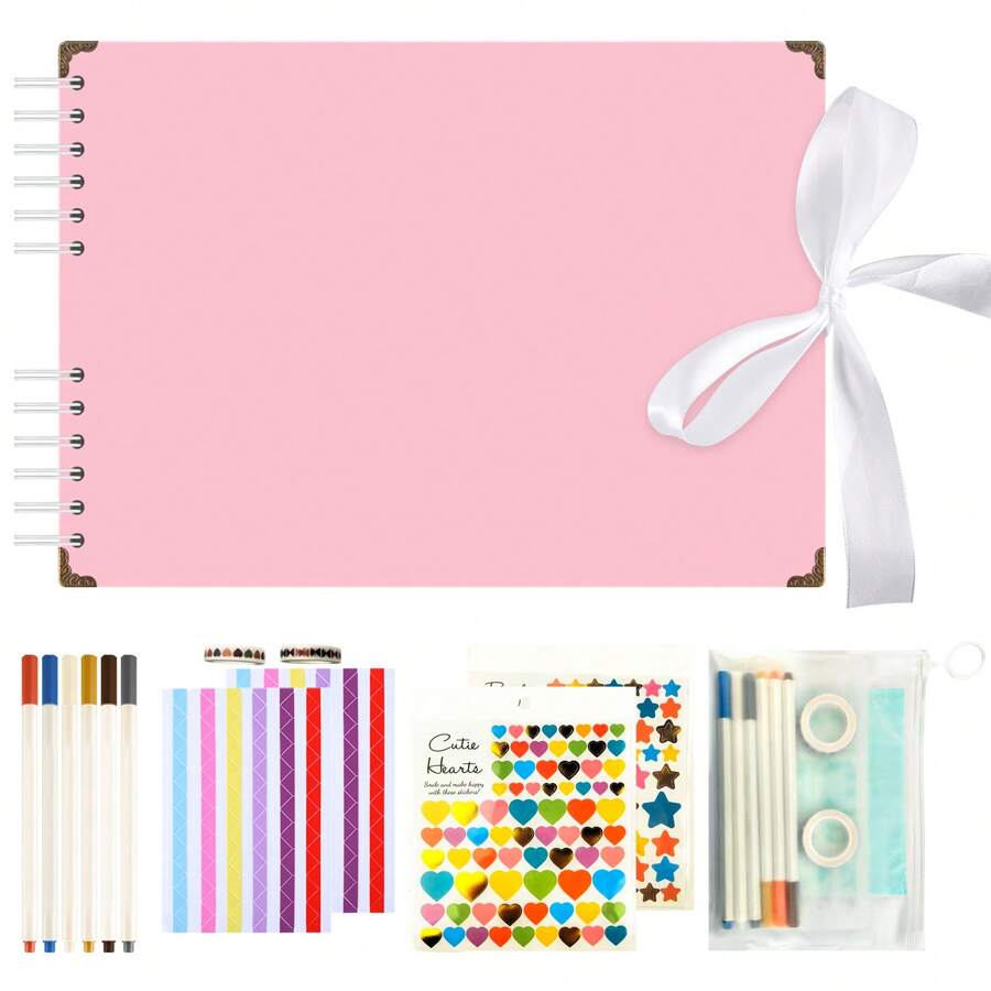 Sammelalbum-Album mit verschiedenem Zubehör, Schwarz- und Weißkarton-Fotoalbum, Schleifenversiegelung, DIY-Graffiti-Notizbuch, geeignet als Geschenk für Abschluss, Jahrestag, Hochzeit, Weihnachten, Halloween, Schulanfang, Schulmaterial