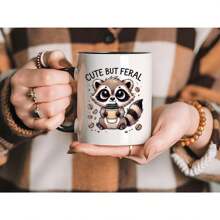 Cute Raccoon Coffee Mug, Cute But Feral Mug, Adorable Raccoon Cup, Coffee Lover Gift, Fun Animal Mug, Cute Gift Idea, Unique Coffee Cup - 11oz Ceramic Coffee Mug - Valentine's Day, Birthday,Woman's Day Gift, Easter Day Gift Idea For Dad Mom Friends Girlfriend Boyfriend