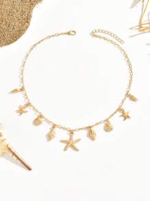 1pc Women's Fashion Pendant Necklace, Vintage Bohemian Beach Style With Sea Star, Shell, Turtle & Multi-Pendant Design, Layered Clavicle Chain, Party/Holiday Gift, Versatile Accessory