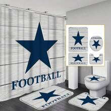 4pcs Waterproof Blue Star Shower Curtain And Toilet Floor Mat Three Piece Set With 12 Shower Curtain Hooks, Modern Home Decoration, Beautiful Housewarming Gift Bathroom Decor Fall Decor Bathroom Accessories Back To School