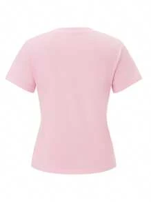 Women T-Shirt, Crew Neck Short Sleeve Disco Balls Print Summer Tops For Casual Daily - Pink - View 4