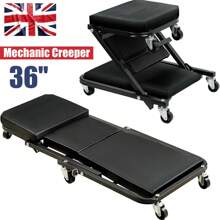 2 In 1 Mechanics Creeper Trolley Stool Workshop Padded Car Workshop Garage - 黑色 - 查看 2