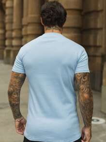 Slim Fit American Style Streetwear Rubber Ribbed T-Shirt - 淺藍色 - 查看 4