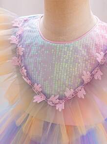 Hibobi Baby Girl Sequin Party Dress Princess Dress Pleated Tulle Skirt Bowknot Back Lace Fringe Decoration Sleeveless Dress Perfect For 1-4 Years Old Girls Birthday - 粉色 - 查看 3