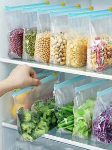 65pcs/30pcs/10pcs 保鲜袋，双密封保鲜袋，透明食品包装塑料密封袋，谷物，肉类，水果和蔬菜，双肋保鲜袋，水果和蔬菜冷冻袋，厚密封袋，冰箱分装密实袋，可抽取食品袋，厨房用品，厨房储存和储藏，厨房配件，适用于户外，露营 - 拉鍊頭顏色隨機 - 查看 6
