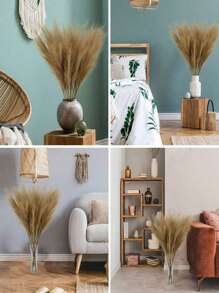120/100/90/70pcs - Pampas Grass, Artificial Reeds, Artificial Pampas Grass, High Fluffy Artificial Fake Flowers, Bedroom Decor, Boho Decor, Pampas Grass Vase Filler, Farmhouse Home Wedding Decor, Pampas Grass, Suitable For Living Room, Bedroom, Kitchen, Decor, Autumn Decor - Beige - View 8
