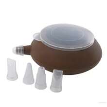 Silicone Macaron Decorating Pot Set, Chocolate Jam Extruder, With 5 Decorating Mouth, Suitable For Macron, Cake Baking Supplies - 棕色 - 查看 1
