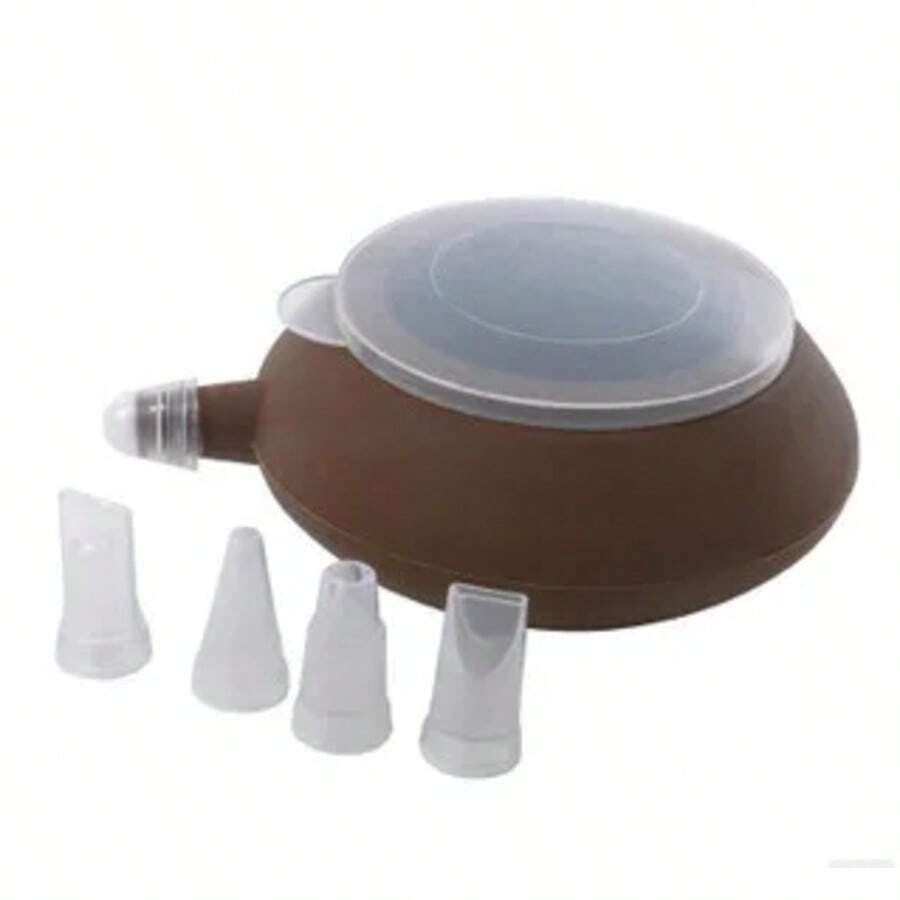 Silicone Macaron Decorating Pot Set, Chocolate Jam Extruder, With 5 Decorating Mouth, Suitable For Macron, Cake Baking Supplies - 棕色 - 查看 1