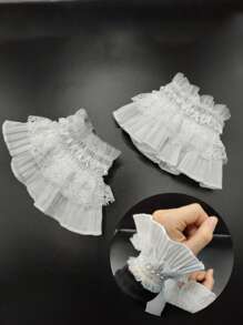 1 para eleganckich, dekoracyjnych, koronkowych mankietów z bufiastymi rękawami, poliester, uniwersalne do codziennego noszenia i ceremonii, na każdą porę roku