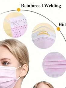 100pcs Pink Disposable Face Masks, Reusable Pink Masks - Non-Medical, ASTM Level 1 Safety And Labor Protection, 3-Ply Protective Mask