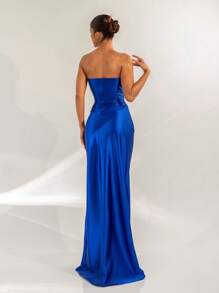 LONG PARTY DRESS WEDDING LAUNCH GODMOTHER FASHIONISTA STRAPLES WITH SLIT - Royal Blue - View 2