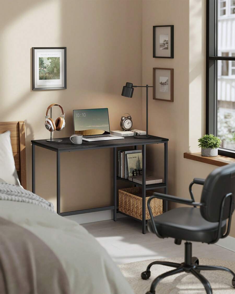 VASAGLE Computer Desk, Office Desk, 100 X 50 X 76 Cm, Modern Style, For Study, Bedroom, Living Room, Ebony Black - 黑色 - 查看 1