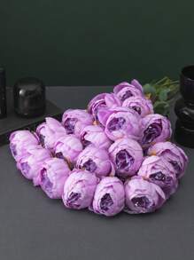 MEHELANY 5/2/1件 20.1英寸人造牡丹花，塑料花茎，复古紫色仿真牡丹花，丝绸花卉摆设，适用于家居、餐桌、办公室、DIY婚礼派对中心装饰、母亲节礼物 - 紫色 - 查看 3