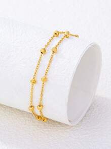 Pulsera de cadena de cuentas de acero inoxidable, diseño ajustable de doble capa dorado, accesorio de lujo personalizado adecuado para eventos formales, fiestas y uso diario, una elección elegante para mujeres