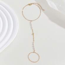 1pc Exquisite Zirconia Pendant Finger Rings Bracelets For Women Boho Connected Hand Harness Bracelets Wedding Jewelry Gift - Gold - View 6