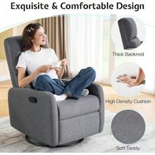 Comfy Swivel Glider Recliner Chair For Adults – Ideal Nursing, Living Room & Bedroom Armchair - 灰色 - 查看 5