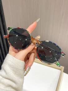 Oval Frame Floral Fashion Fashion Glasses - Casual Style, PC Material, Grey Lenses, Suitable For Outdoor And Party Wear, Eyewear Accessories
