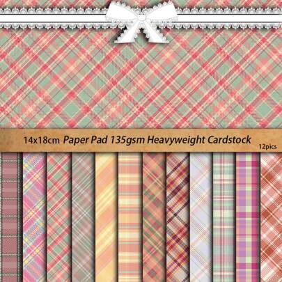 12pcs Pink Plaid Patterned Paper, Vintage Style European Floral & Plant Design, Creative Scrapbooking, Office, Students, Party Decoration, DIY Greeting Cards, Gift Boxes, Explosion Boxes Materials,School Supplies,Back To School