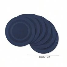 Set aus 6 runden 15 Zoll gewebten Tischsets, maritimes Blau, für Innen- und Außenbereich, geeignet für Esszimmer, Wohnzimmer, Küche im täglichen Gebrauch