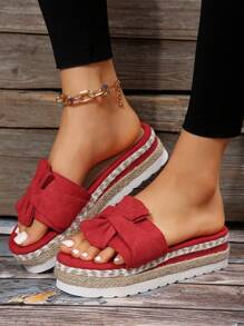 New Style Platform Thick Sole Wedge Sandals For Women, Comfortable Casual Shoes, Black Sandals - Red - View 1