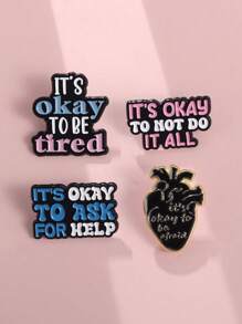 1pc Inspiring English Slogan Accessory Brooch, Seeking Help Is Okay, Geometric Black Heart Shape - Multicolor - View 6